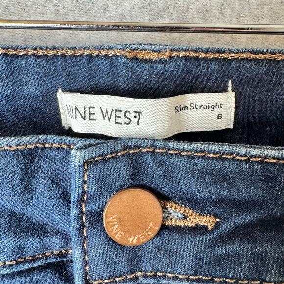 Nine West Straight Leg Jeans Womens Sz 6 28" Waist Dark Wash Stretch High Rise - Picture 2 of 12